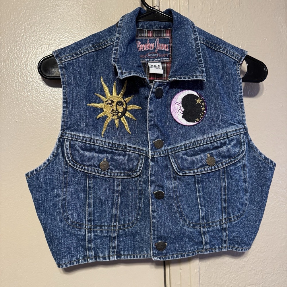 VTG Breaker Jeans‎ Reversible Kids M Denim Vest Rockabilly Grunge 80s